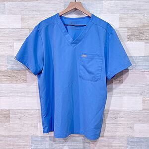 FIGS FIONx Leon Three Pocket Scrub Top Ceil Blue Classic Fit Mens Large
